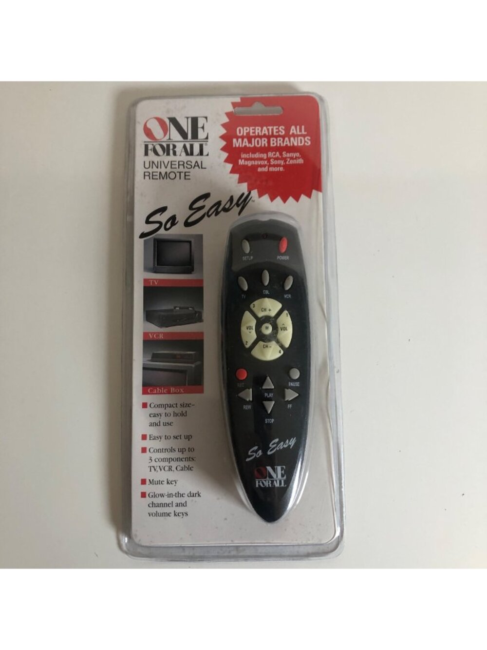 One For All Universal Remote Control So Easy TV VCR Cable Box Compatible SEALED